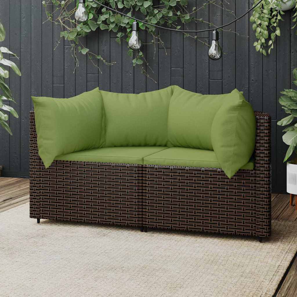 vidaXL Garten-Ecksofas mit Kissen 2 Stk. Schwarz Poly Rattan