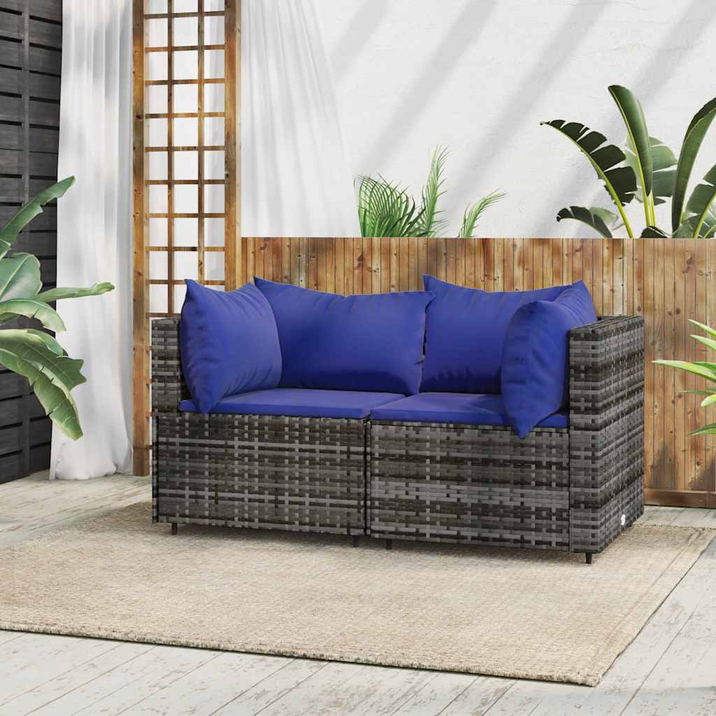 vidaXL Garten-Ecksofas mit Kissen 2 Stk. Schwarz Poly Rattan