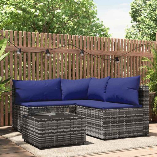 vidaXL Garten-Ecksofa mit Kissen Schwarz Poly Rattan