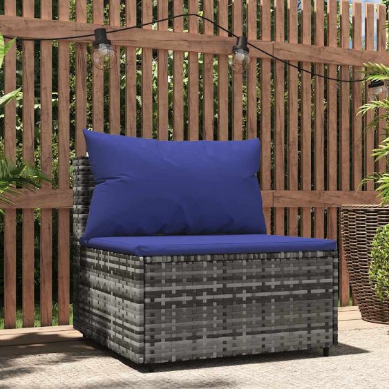 vidaXL Garten-Mittelsofa mit Kissen Schwarz Poly Rattan