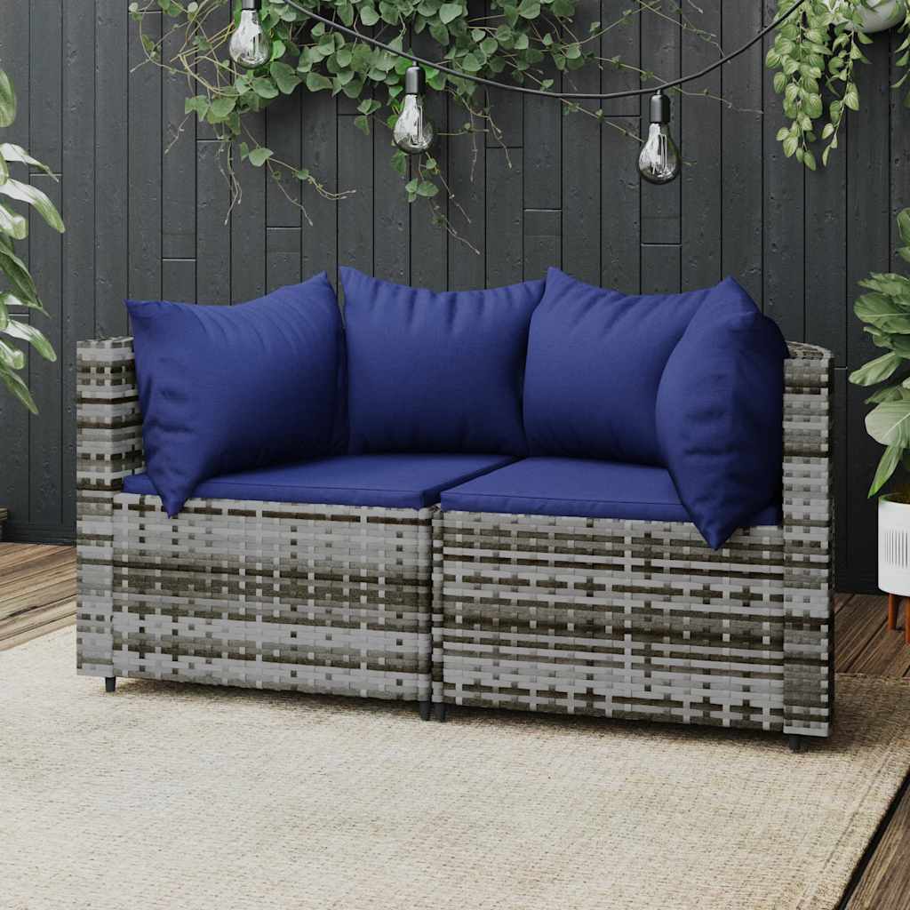 vidaXL Garten-Ecksofas mit Kissen 2 Stk. Schwarz Poly Rattan