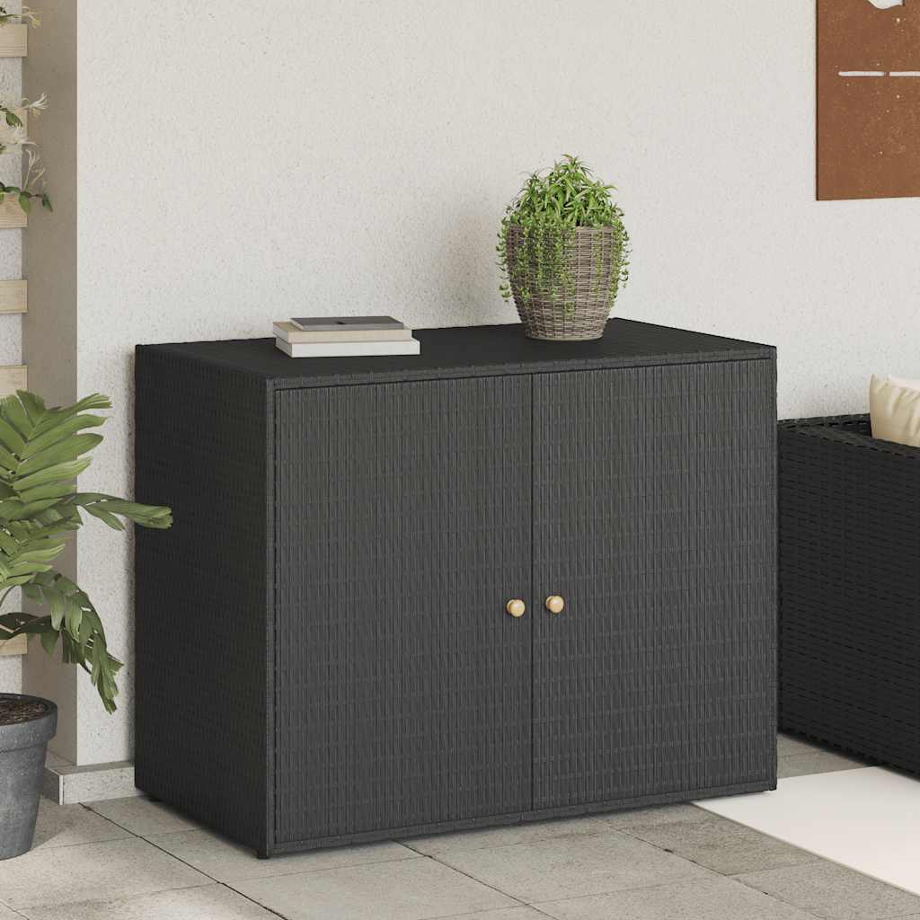 vidaXL Gartenschrank Schwarz 100 x 55,5 x 80 cm Poly Rattan