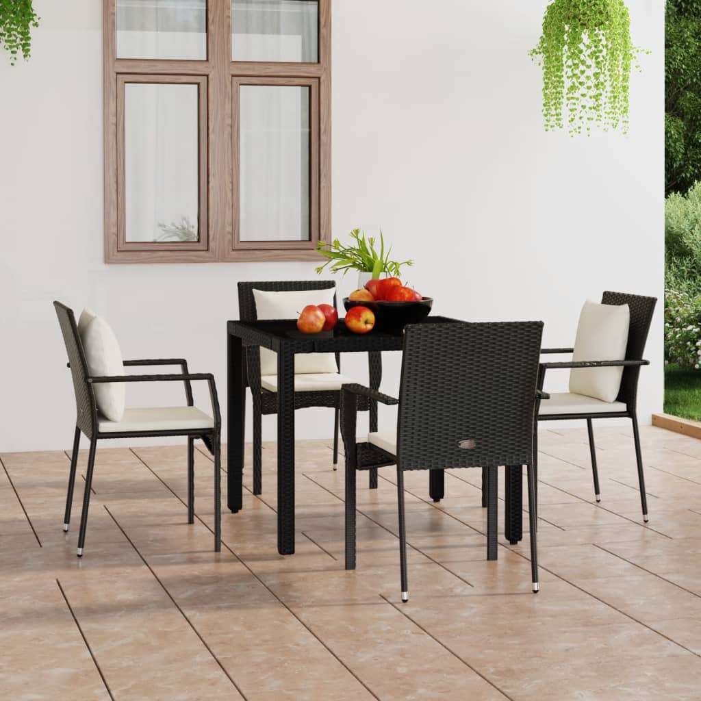 vidaXL Gartenstühle mit Kissen 2 Stk. Poly Rattan Schwarz