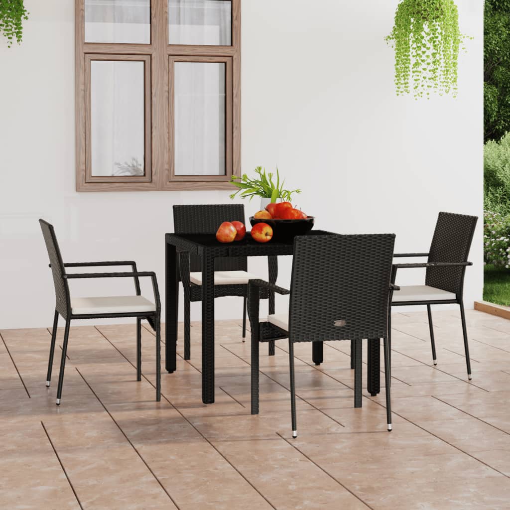 vidaXL Gartenstühle mit Kissen 2 Stk. Poly Rattan Schwarz