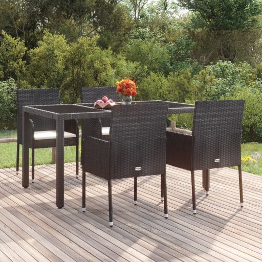 vidaXL Gartenstühle mit Kissen 2 Stk. Poly Rattan Schwarz