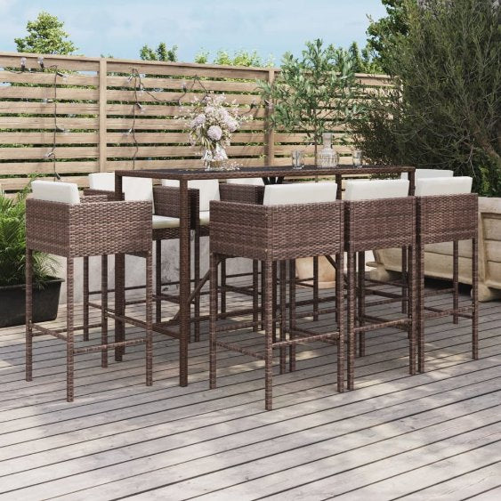 vidaXL 7-tlg. Gartenbar-Set mit Kissen Braun Poly Rattan