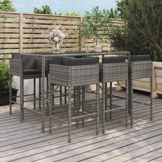 vidaXL 7-tlg. Gartenbar-Set mit Kissen Braun Poly Rattan