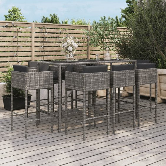 vidaXL 7-tlg. Gartenbar-Set mit Kissen Braun Poly Rattan