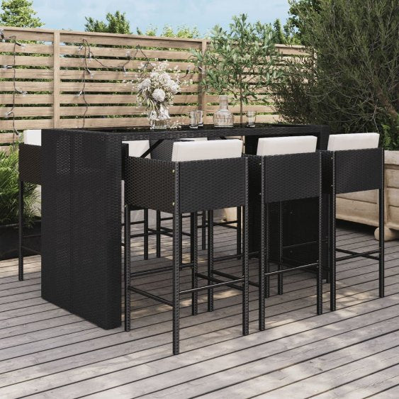 vidaXL 7-tlg. Gartenbar-Set mit Kissen Braun Poly Rattan