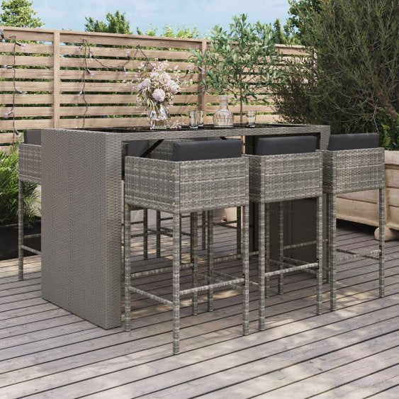 vidaXL 7-tlg. Gartenbar-Set mit Kissen Braun Poly Rattan