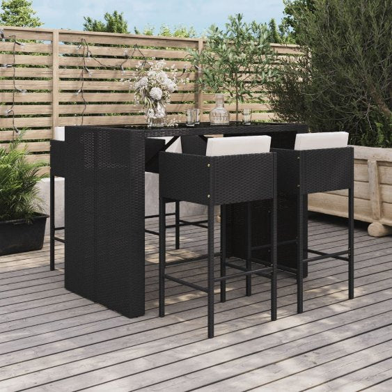 vidaXL 5-tlg. Gartenbar-Set mit Kissen Braun Poly Rattan