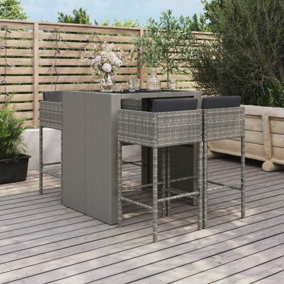 vidaXL 5-tlg. Gartenbar-Set mit Kissen Braun Poly Rattan