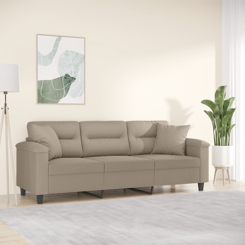 vidaXL 2-Sitzer-Sofa mit Kissen Taupe 120 cm Mikrofasergewebe