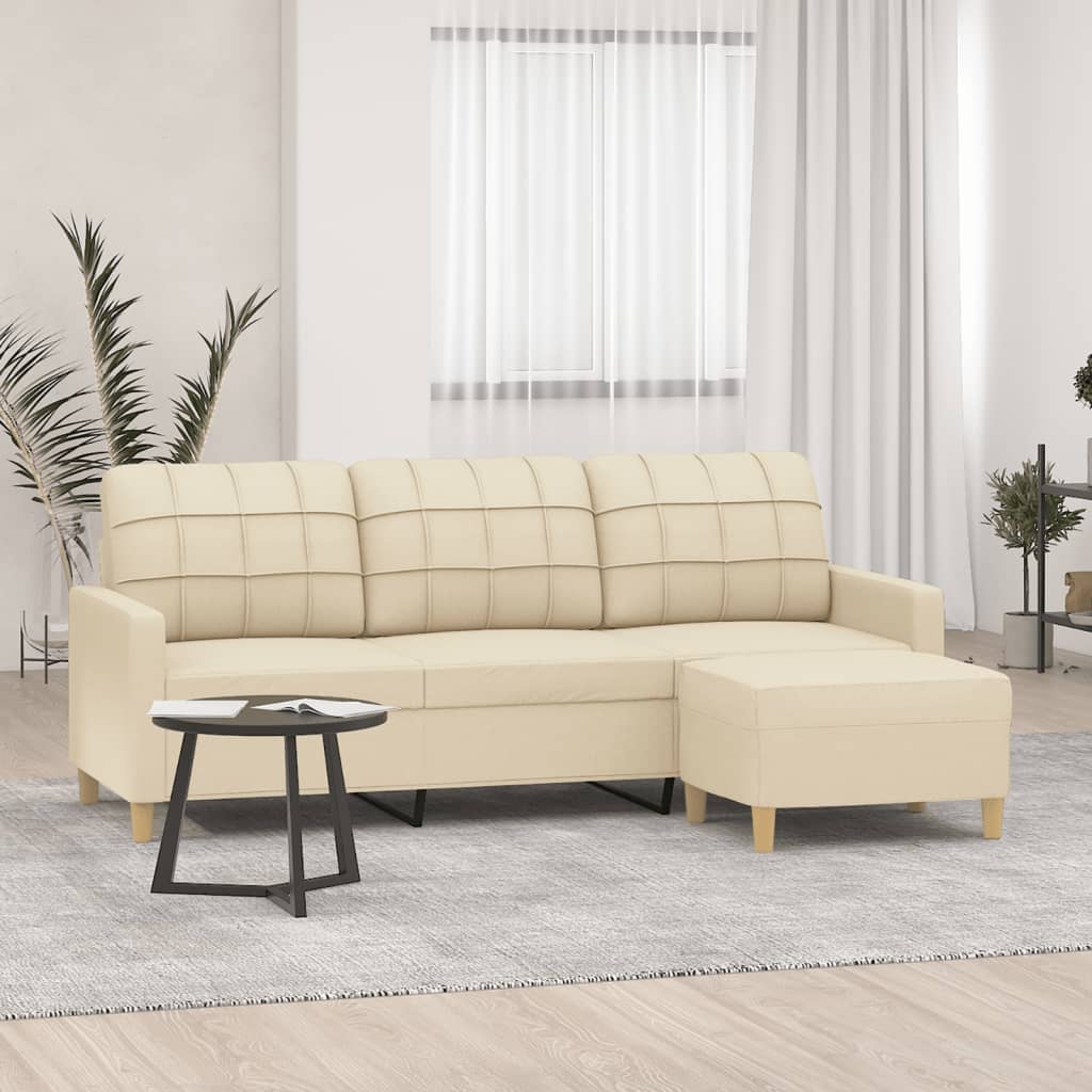 vidaXL 3-Sitzer-Sofa mit Hocker Hellgrau 180 cm Stoff