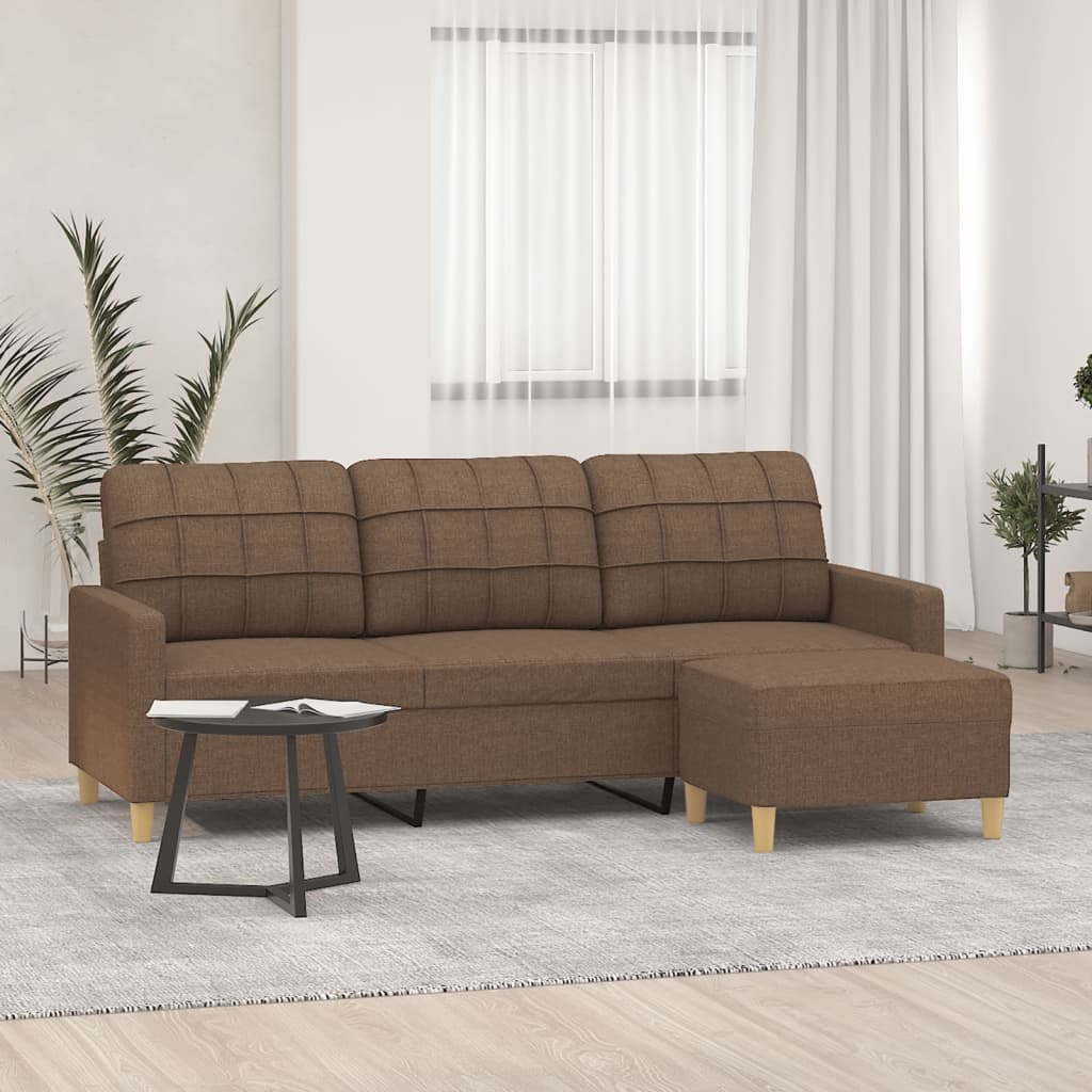 vidaXL 3-Sitzer-Sofa mit Hocker Hellgrau 180 cm Stoff