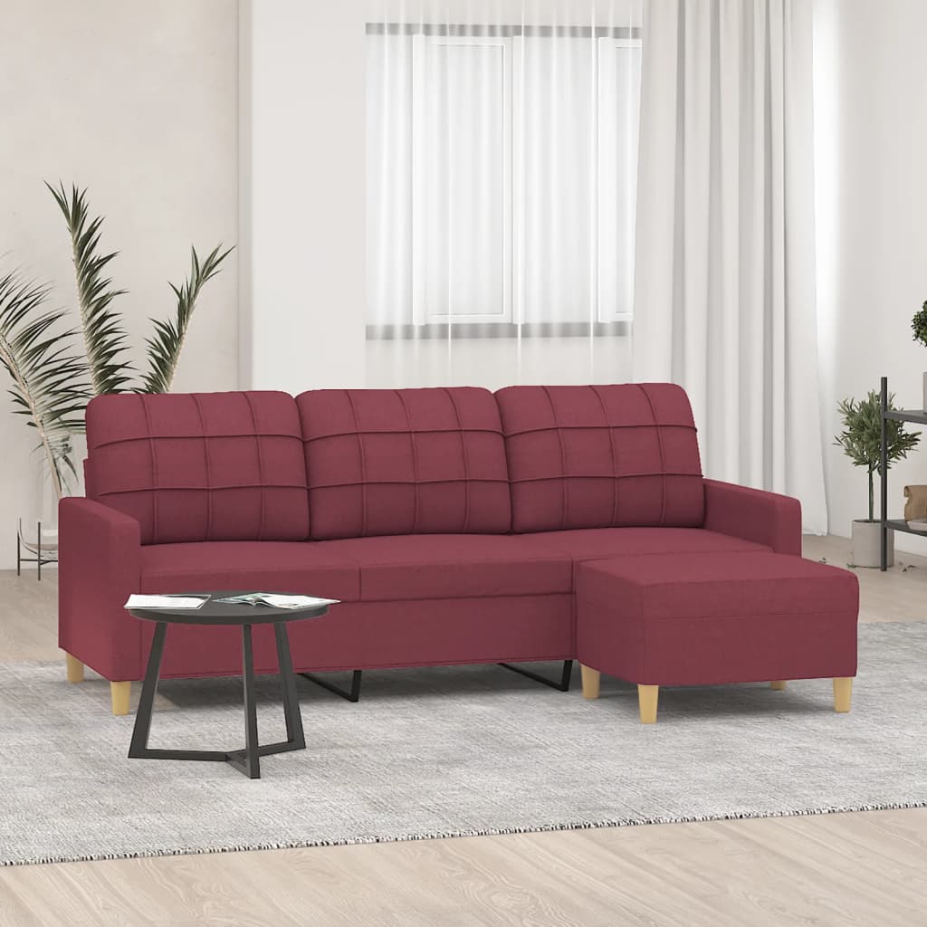 vidaXL 3-Sitzer-Sofa mit Hocker Hellgrau 180 cm Stoff