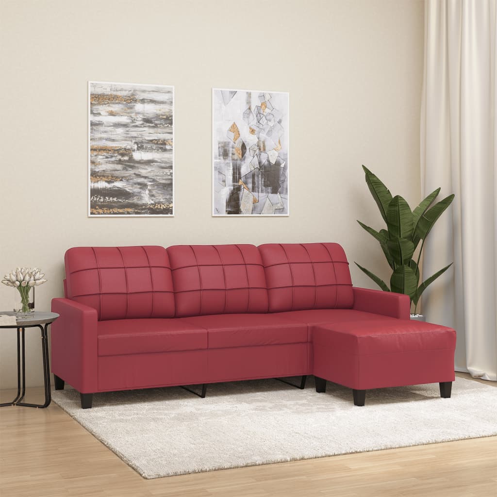 vidaXL 3-Sitzer-Sofa mit Hocker Schwarz 180 cm Kunstleder