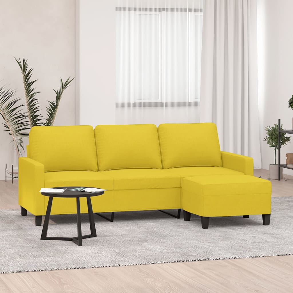 vidaXL 3-Sitzer-Sofa mit Hocker Hellgrau 180 cm Stoff