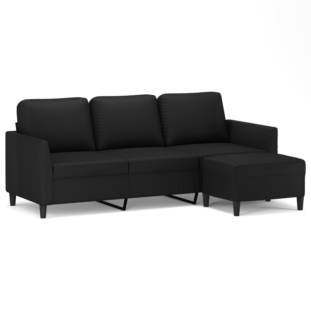 vidaXL 3-Sitzer-Sofa mit Hocker Schwarz 180 cm Kunstleder