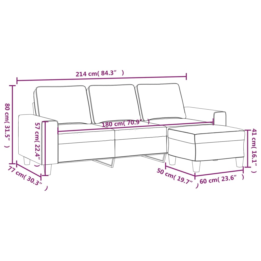 vidaXL 3-Sitzer-Sofa mit Hocker Hellgrau 180 cm Stoff