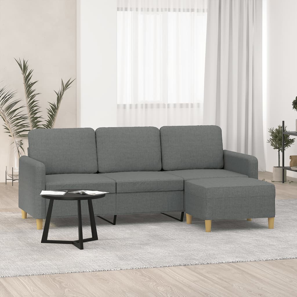 vidaXL 3-Sitzer-Sofa mit Hocker Hellgrau 180 cm Stoff