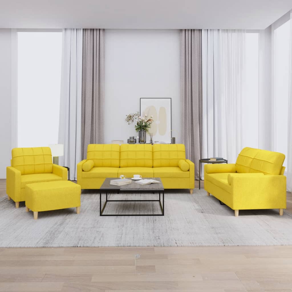 vidaXL 3-tlg. Sofagarnitur mit Kissen Hellgrau Stoff