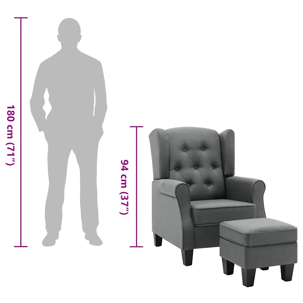 vidaXL Sessel mit Fußhocker Hellgrau Stoff