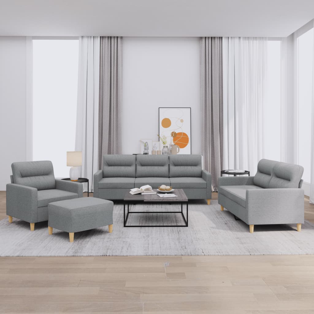 vidaXL 3-tlg. Sofagarnitur mit Kissen Hellgrau Stoff