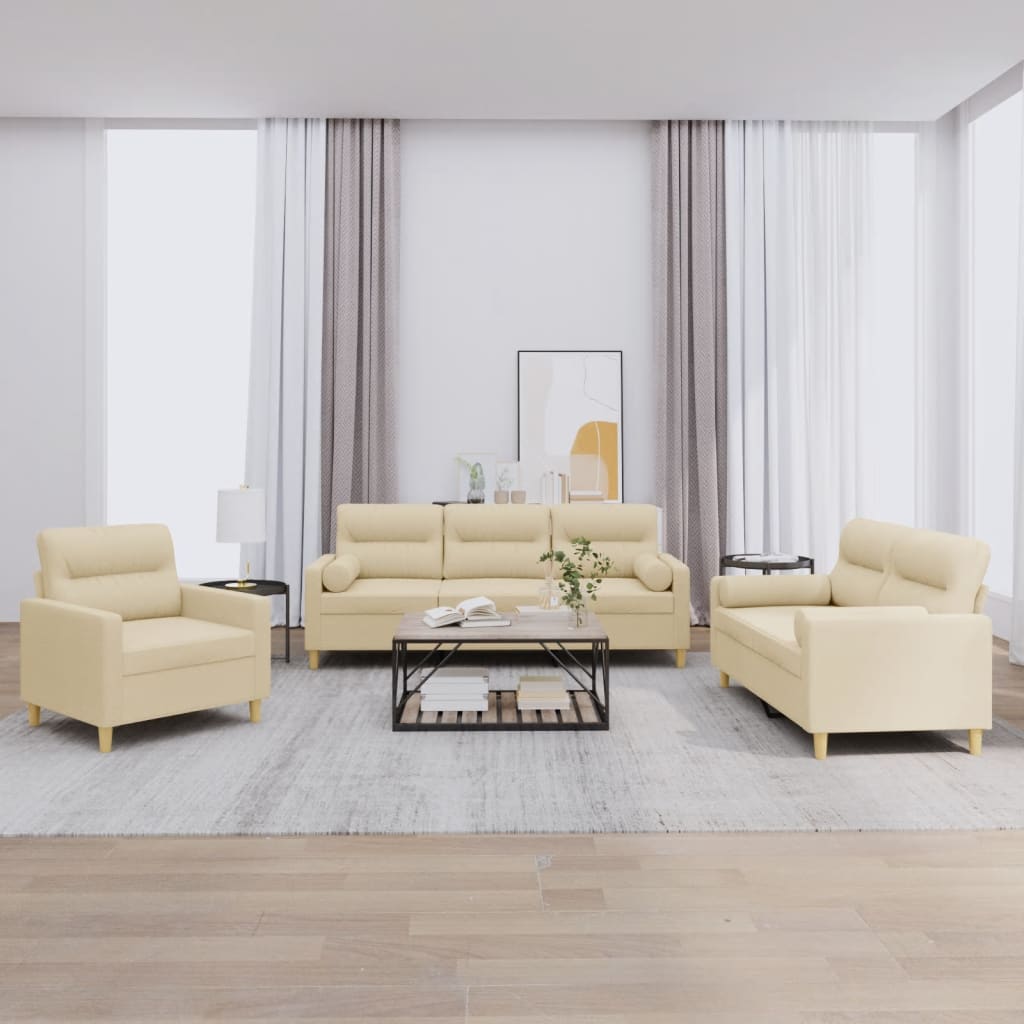 vidaXL 3-tlg. Sofagarnitur mit Kissen Hellgrau Stoff