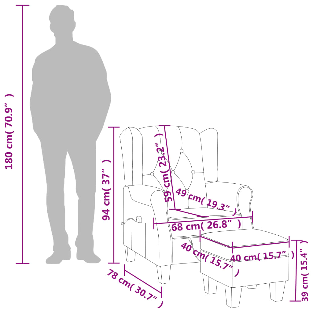 vidaXL Massagesessel mit Hocker Hellgrau Stoff