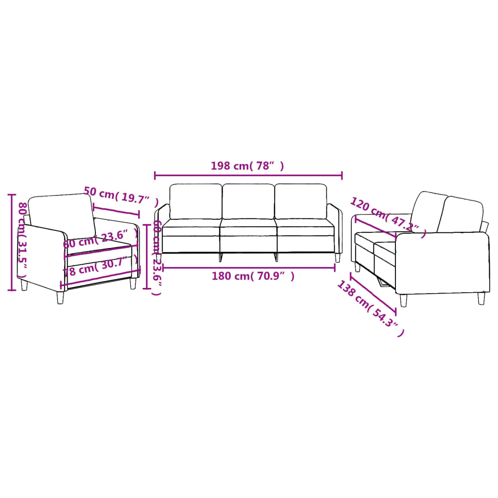 vidaXL 3-tlg. Sofagarnitur mit Kissen Hellgrau Stoff