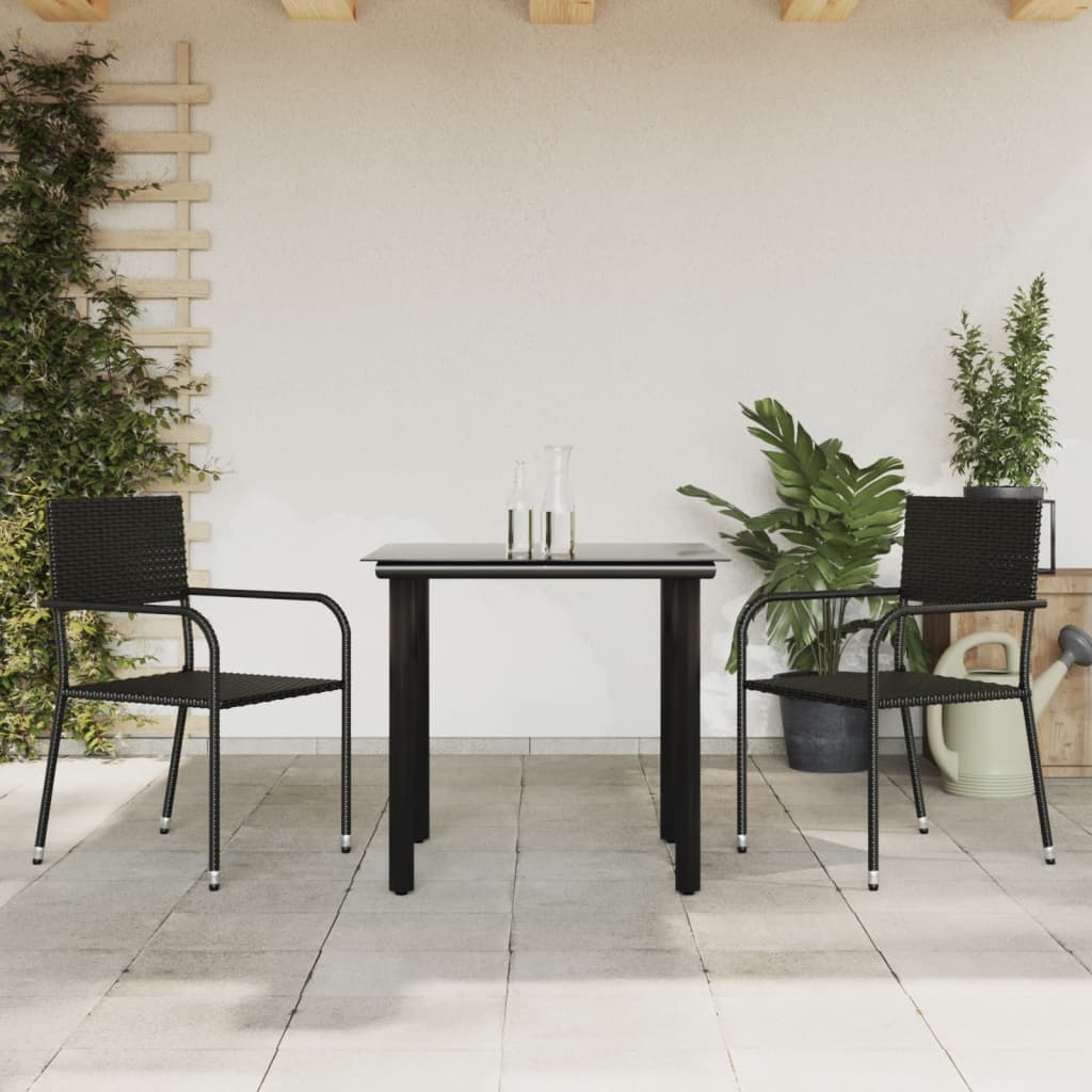 vidaXL 3-tlg. Garten-Essgruppe Schwarz Poly Rattan und Stahl