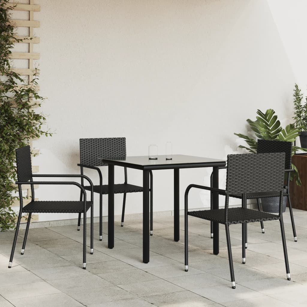 vidaXL 3-tlg. Garten-Essgruppe Schwarz Poly Rattan und Stahl