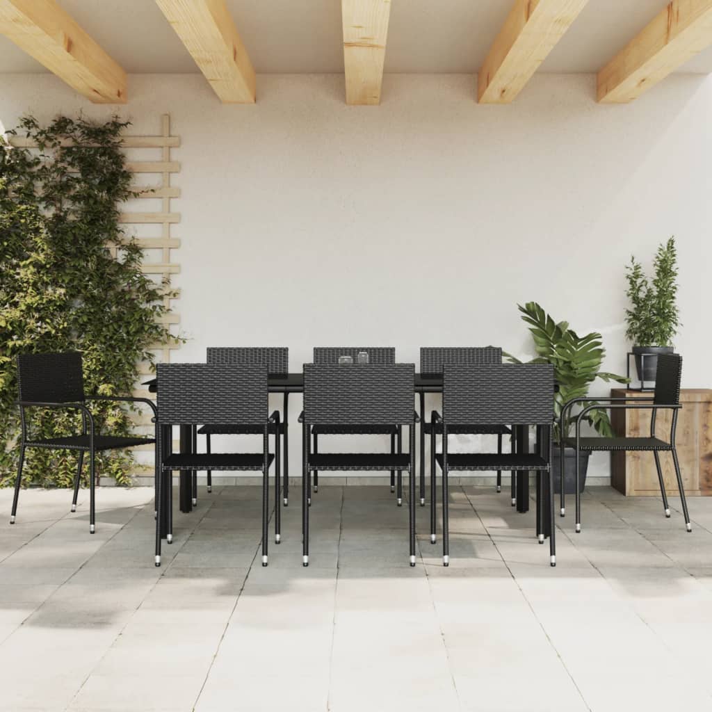 vidaXL 3-tlg. Garten-Essgruppe Schwarz Poly Rattan und Stahl