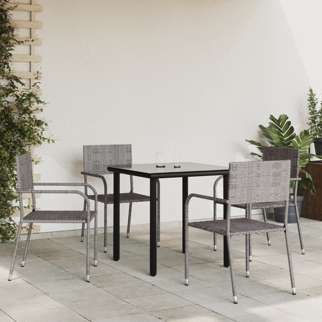 vidaXL 3-tlg. Garten-Essgruppe Grau und Schwarz Poly Rattan und Stahl