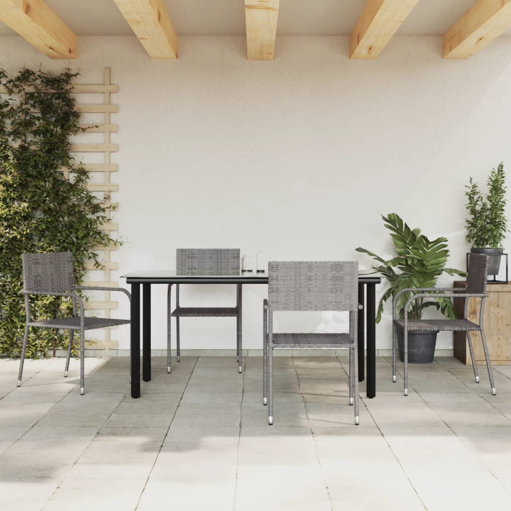 vidaXL 3-tlg. Garten-Essgruppe Grau und Schwarz Poly Rattan und Stahl