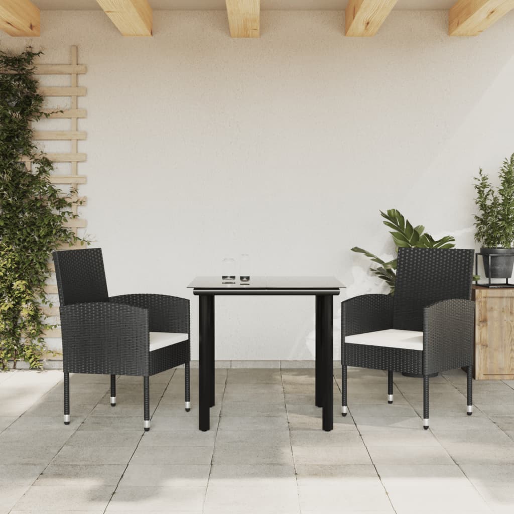 vidaXL 3-tlg. Garten-Essgruppe Schwarz Poly Rattan und Stahl