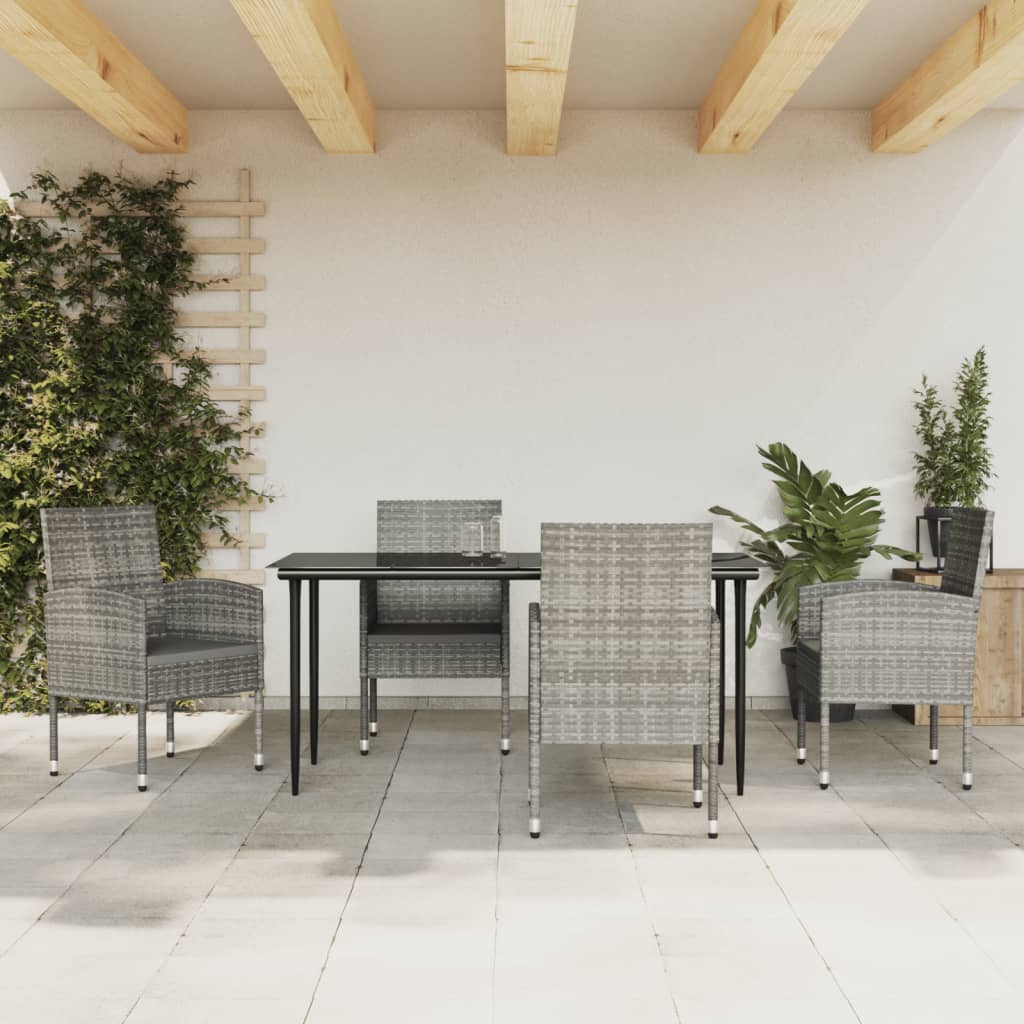 vidaXL 3-tlg. Garten-Essgruppe Grau und Schwarz Poly Rattan und Stahl