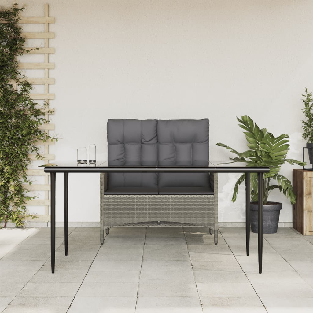 vidaXL 2-tlg. Garten-Essgruppe mit Kissen Grau Poly Rattan