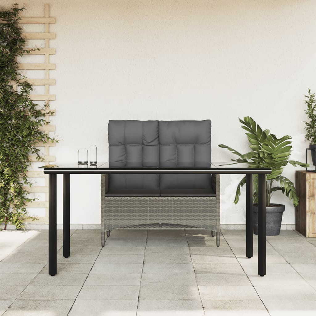 vidaXL 2-tlg. Garten-Essgruppe mit Kissen Grau Poly Rattan