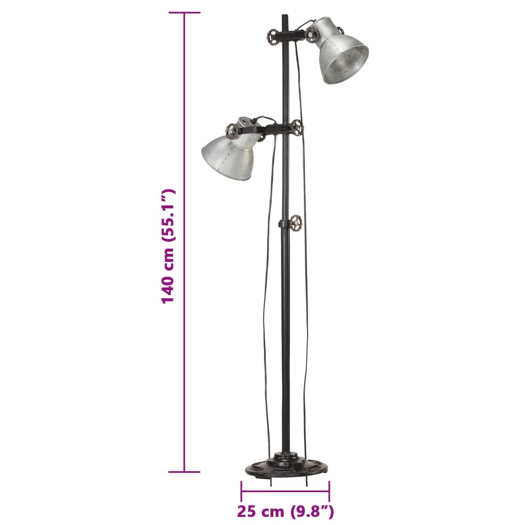 vidaXL Stehlampe 2-flammig Silbern E27 Gusseisen