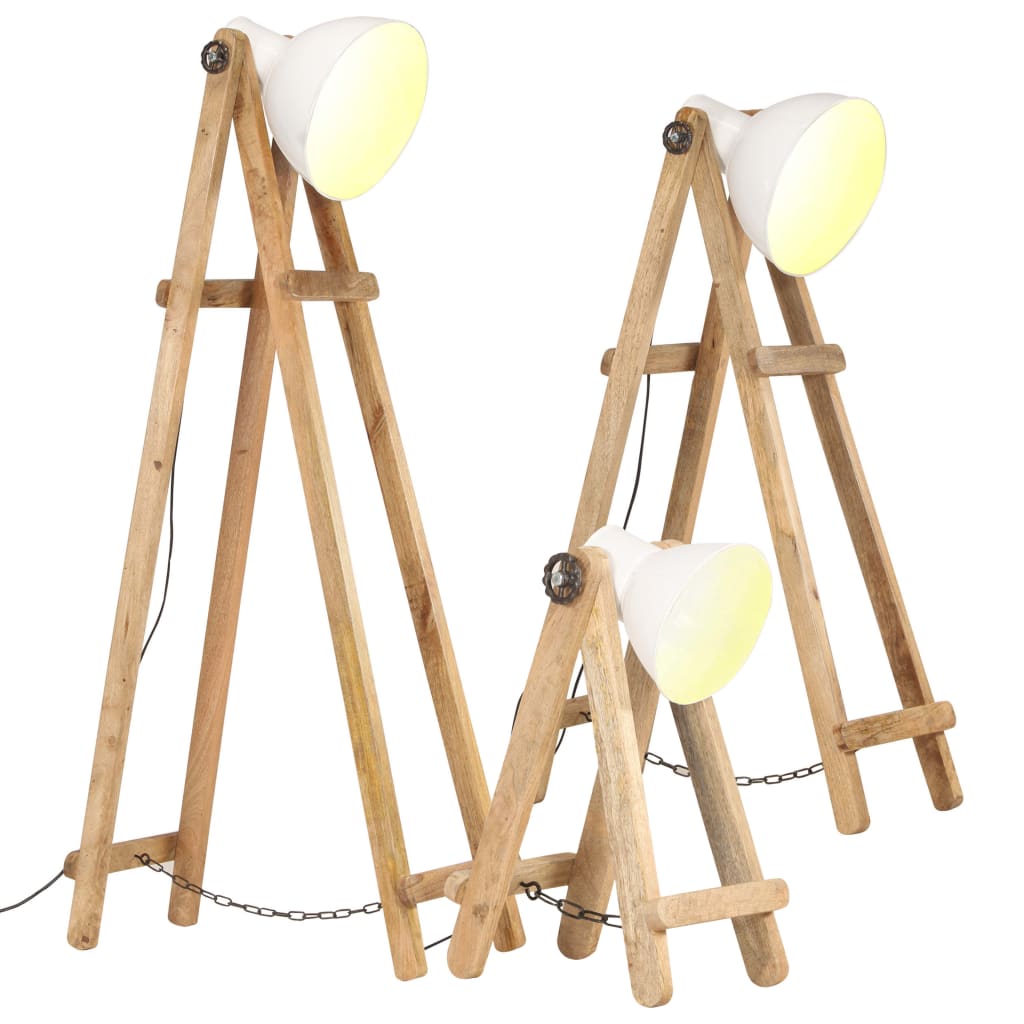 vidaXL Stehlampen 3 Stk. Silbern E27 Mango Massivholz
