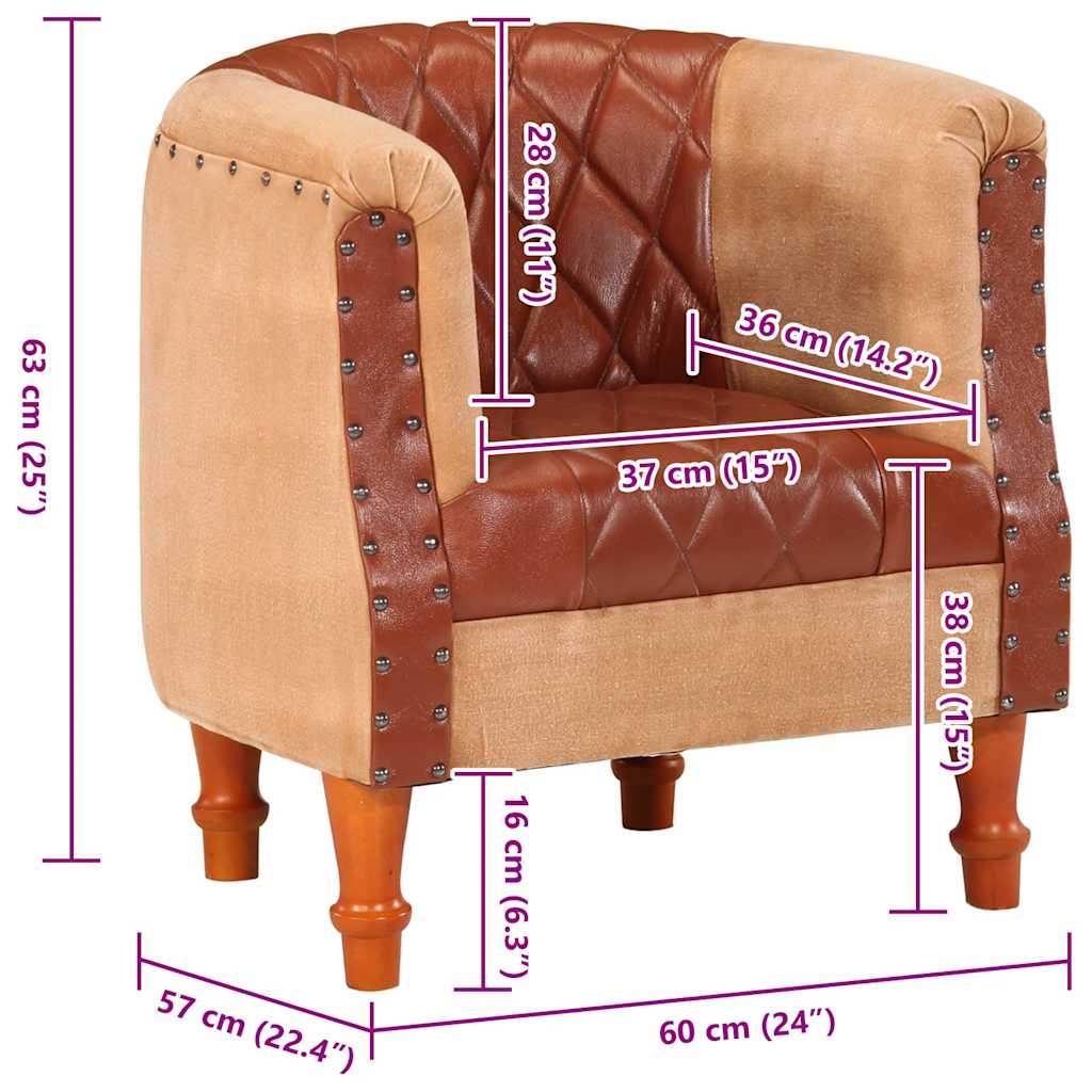 vidaXL Sessel Braun Echtleder und Massivholz Mango