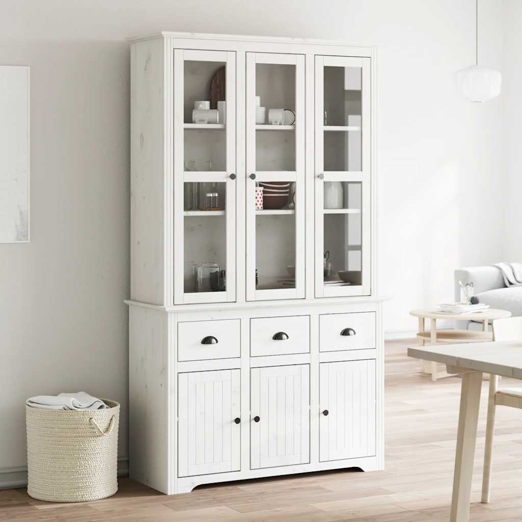 vidaXL Highboard BODO Weiß 115,5x43x200,5 cm Massivholz Kiefer