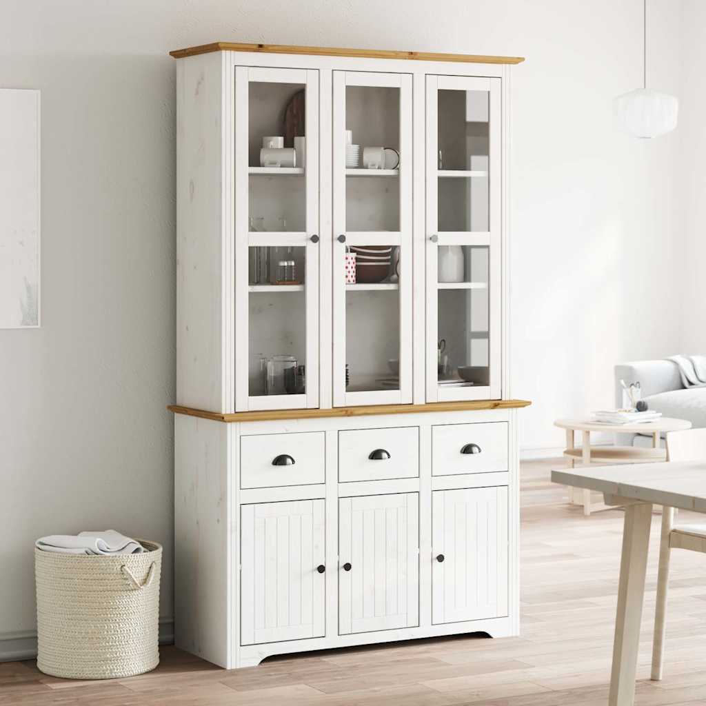 vidaXL Highboard BODO Weiß 115,5x43x200,5 cm Massivholz Kiefer
