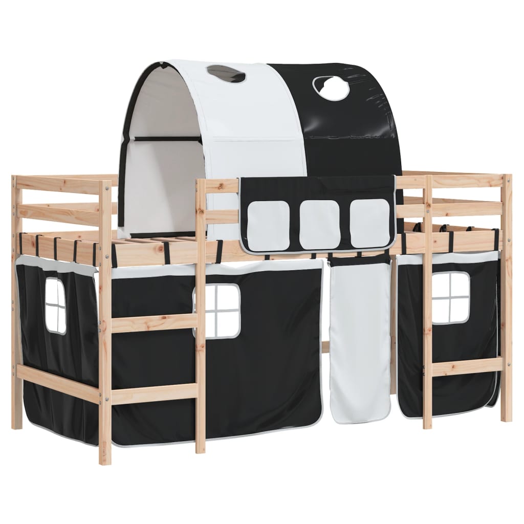 vidaXL Kinderhochbett mit Tunnel Weiß & Schwarz 80x200 cm Kiefernholz