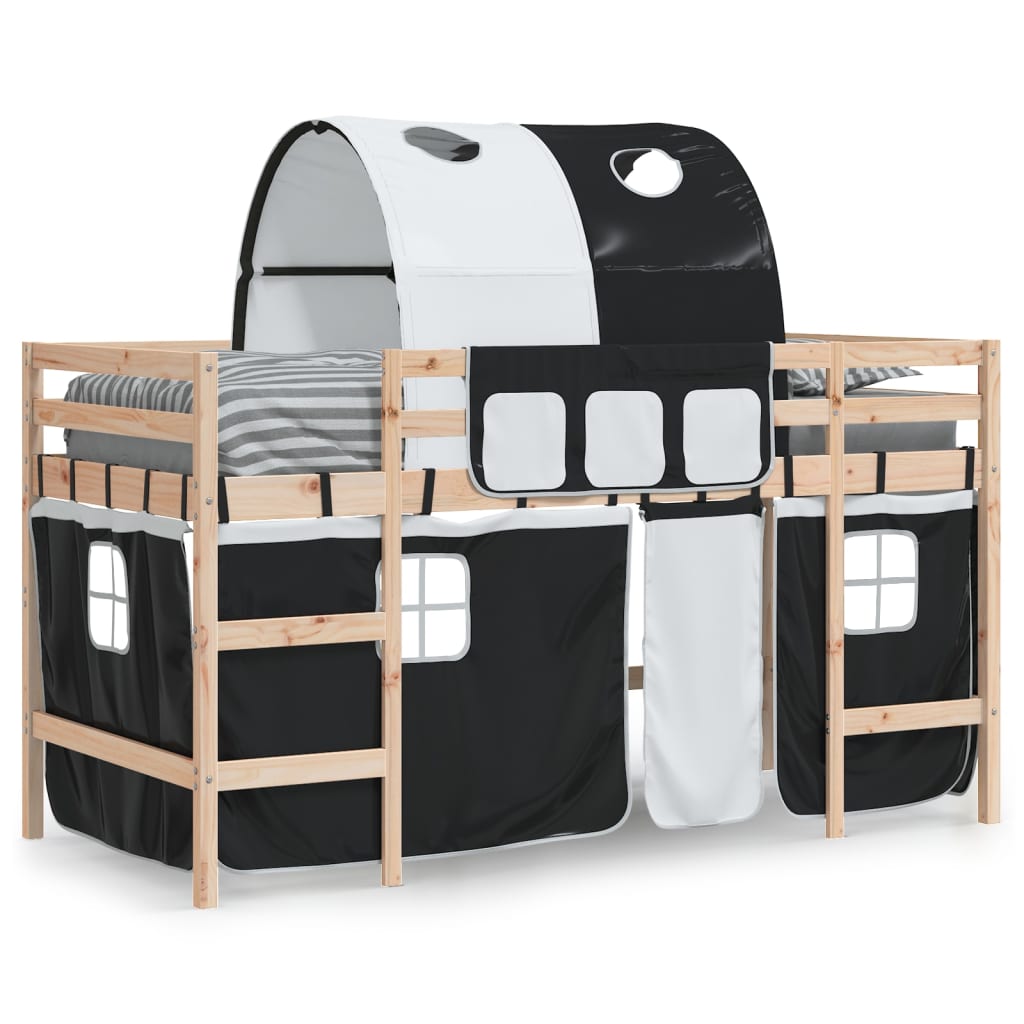 vidaXL Kinderhochbett mit Tunnel Weiß & Schwarz 80x200 cm Kiefernholz
