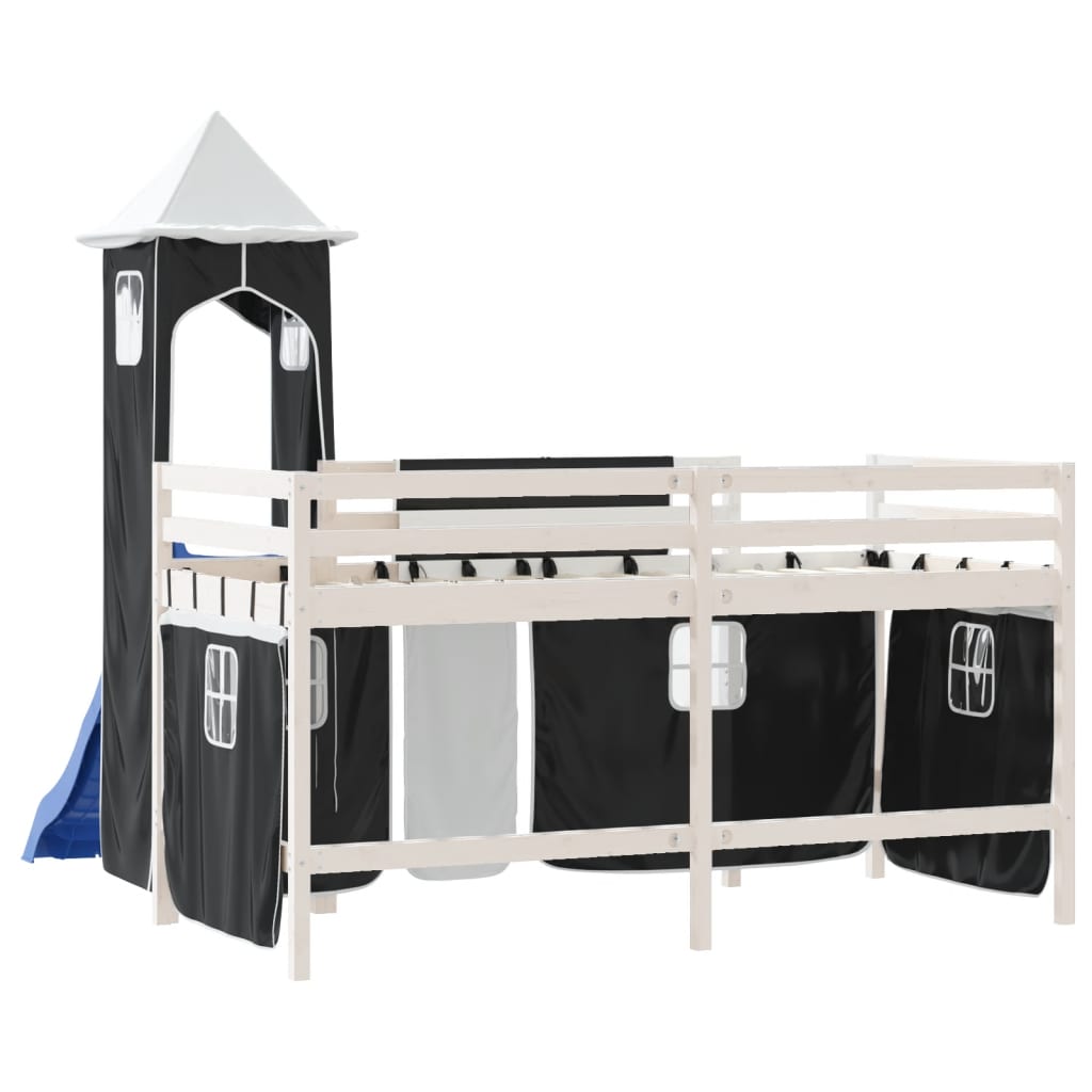 vidaXL Kinderhochbett mit Turm Weiß & Schwarz 80x200 cm Kiefernholz