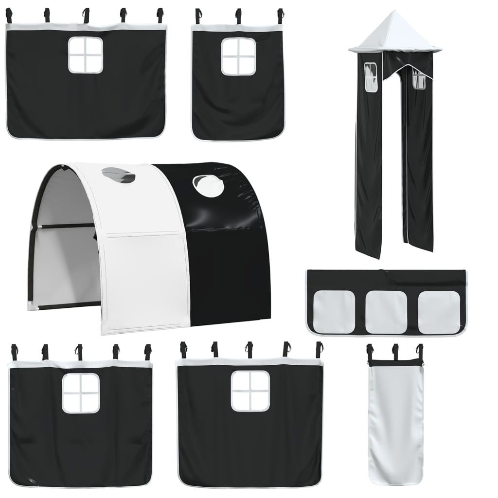 vidaXL Kinderhochbett mit Turm Weiß & Schwarz 80x200 cm Kiefernholz