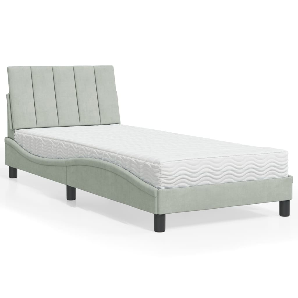 vidaXL Bett mit Matratze "Hanko" Hellgrau 80x200 cm Samt